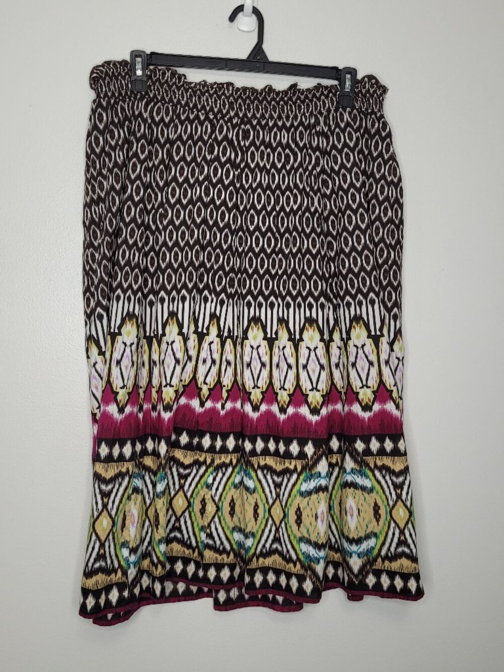 Y2k Just My Size boho brown pink geometric print midi elastic waisted skirt 1x